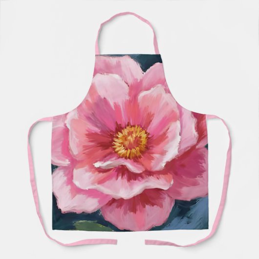 ピンクの芍薬の花の水彩花の絵 エプロン (正面)