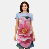 ピンクの芍薬の花の水彩花の絵 エプロン (着用した状態)