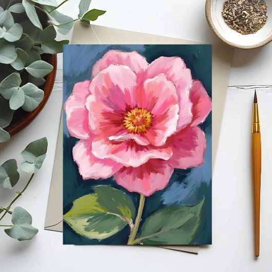 ピンクの芍薬の花の水彩花柄 ポストカード