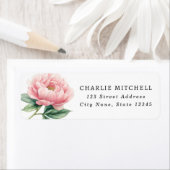 ピンクの芍薬の花の絵の差出人住所ラベル ラベル (インサイチュ)