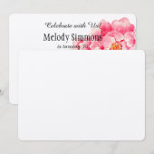 ピンクの芍薬の花の誕生日 招待状 (正面/裏面)