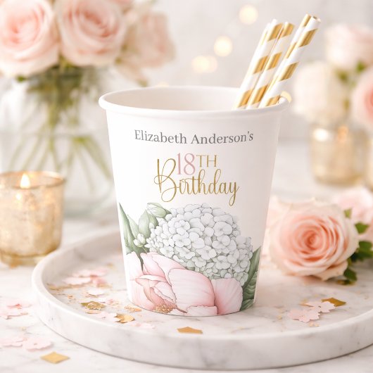 ピンクの芍薬の花の18歳の誕生日  紙コップ