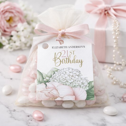 ピンクの芍薬の花の21歳の誕生日  フェイバータグ