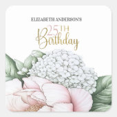 ピンクの芍薬の花の25歳の誕生日 スクエアシール (正面)