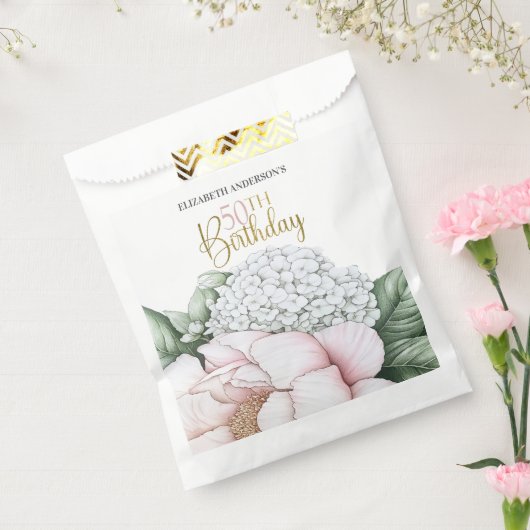 ピンクの芍薬の花の50歳の誕生日  フェイバーバッグ (封をした状態)