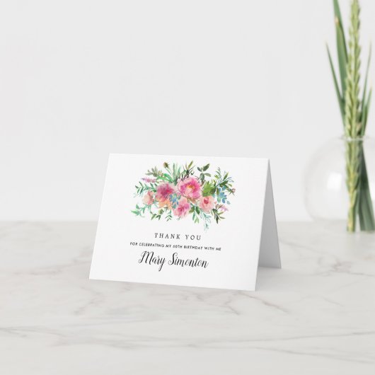 ピンクの芍薬の花の60歳の誕生日写真 サンキューカード (正面)