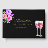 ピンクの芍薬の花びらとプロセッコ ブライダルシャワー ゲストブック (正面)