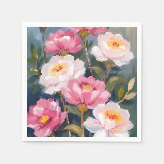 ピンクの芍薬の花束の水彩画 スタンダードカクテルナプキン (正面)