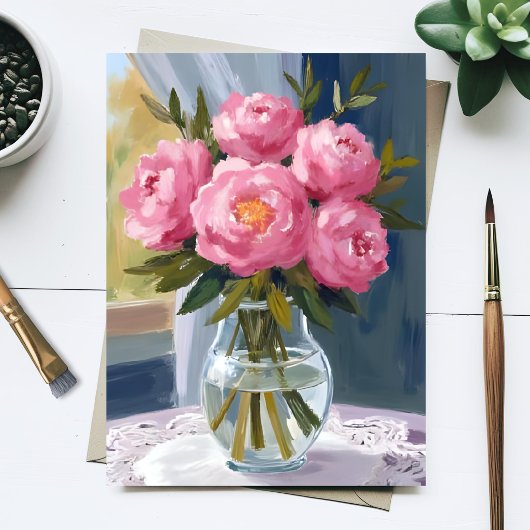 ピンクの芍薬の花束の水彩花の絵 ポストカード