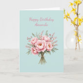 ピンクの芍薬の花束の誕生日プレゼント カード (黄色い花)