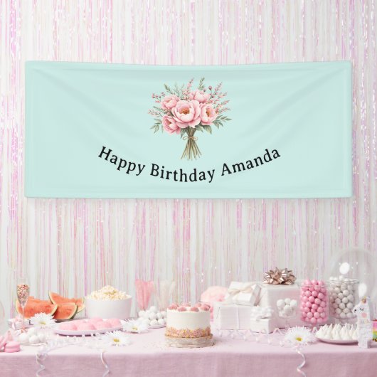 ピンクの芍薬の花束の誕生日 横断幕 (パーティー)