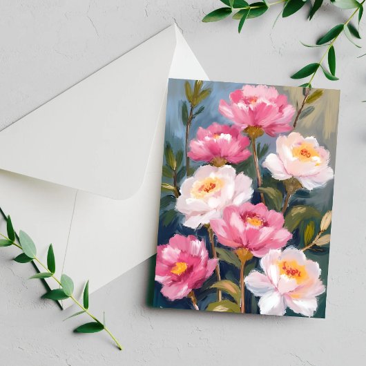 ピンクの芍薬の花束カード