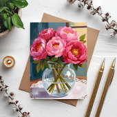 ピンクの芍薬の花束 水彩花卉画 カード