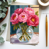 ピンクの芍薬の花束 水彩花卉画 ポストカード