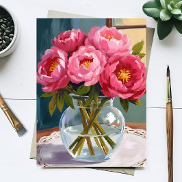 ピンクの芍薬の花束 水彩花卉画 ポストカード
