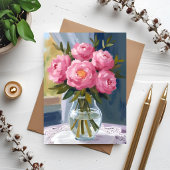 ピンクの芍薬の花束 水彩花絵はがき