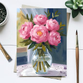 ピンクの芍薬の花束 水彩花絵はがき