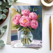 ピンクの芍薬の花束 水彩花絵はがき