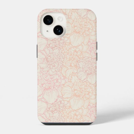 ピンクの芍薬の花柄 iPhoneケース (裏面)