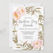 ピンクの芍薬の花輪の母の日のブランチ 招待状 (正面)