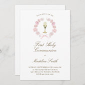 ピンクの芍薬の花輪　ファーストコミュニオン 招待状 (正面/裏面)