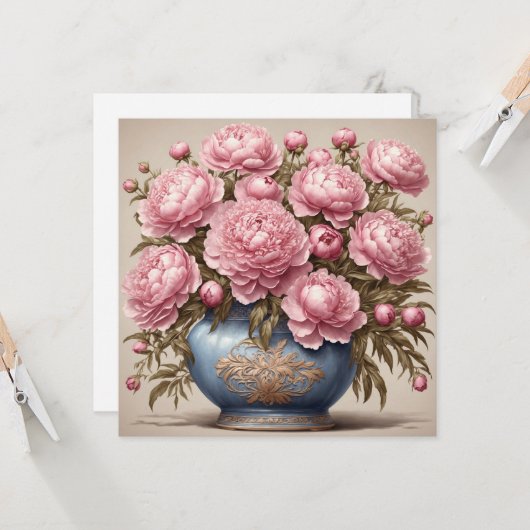 ピンクの芍薬の花 カード (正面/裏面インサイチュ)