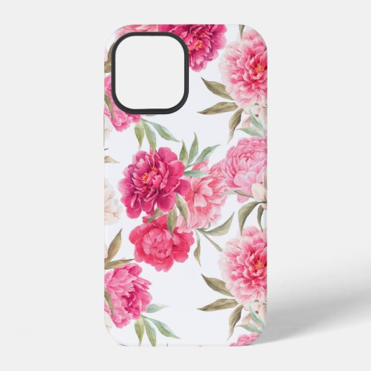 ピンクの芍薬の花 シームレス パターン iPhoneケース (裏面)