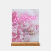 ピンクの芍薬の花 ネオン グロー ウェルカム ブライダル シャワー アクリルサイン (正面)