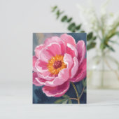 ピンクの芍薬の花 | 水彩画 ポストカード (スタンド正面)
