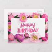 ピンクの芍薬の花 誕生日おめでとう ポストカード (正面/裏面)