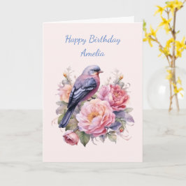 ピンクの芍薬の誕生日ソングバード カード