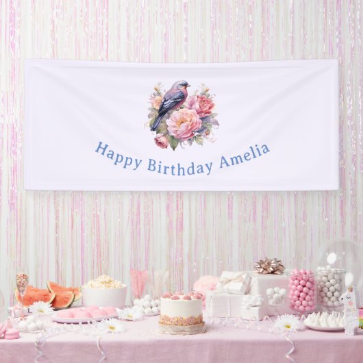 ピンクの芍薬の誕生日ソングバード 横断幕 (パーティー)