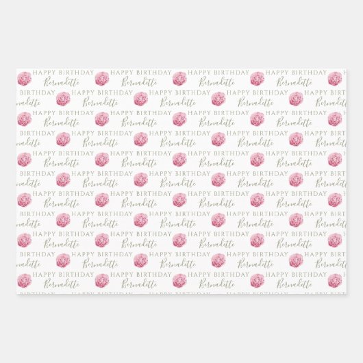 ピンクの芍薬の誕生日包装紙シート ラッピングペーパーシート (正面2)