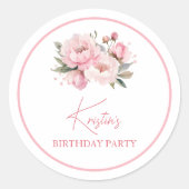 ピンクの芍薬の誕生日 ラウンドシール (正面)