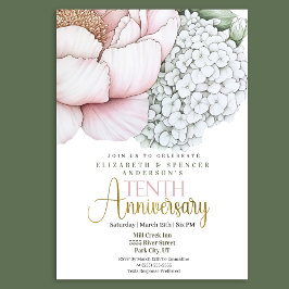 ピンクの芍薬の10回目結婚記念日 招待状