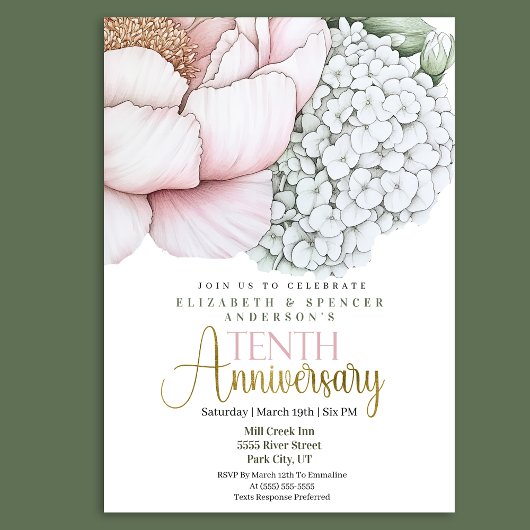 ピンクの芍薬の10回目結婚記念日 招待状