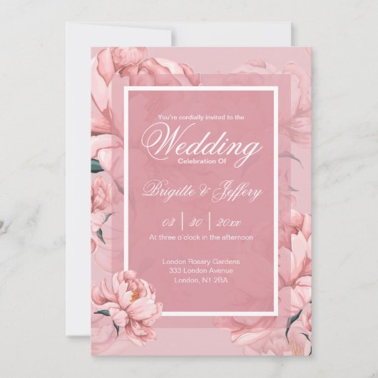 ピンクの芍薬エンゲージメント招待状 招待状 (正面)