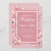 ピンクの芍薬エンゲージメント招待状 招待状 (正面/裏面)