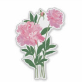 ピンクの芍薬ステッカー シール (正面)