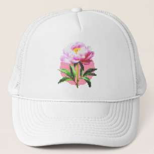ピンクの芍薬ドットモザイクフラワー キャップ