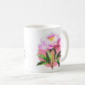 ピンクの芍薬ドットモザイクフラワー コーヒーマグカップ (正面右)