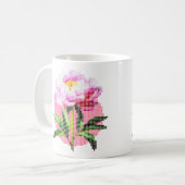ピンクの芍薬ドットモザイクフラワー コーヒーマグカップ (正面左)