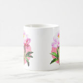 ピンクの芍薬ドットモザイクフラワー コーヒーマグカップ (中央)