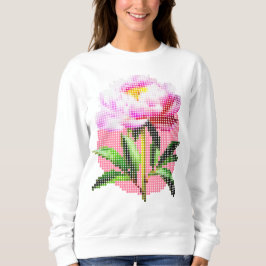 ピンクの芍薬ドットモザイクフラワー スウェットシャツ
