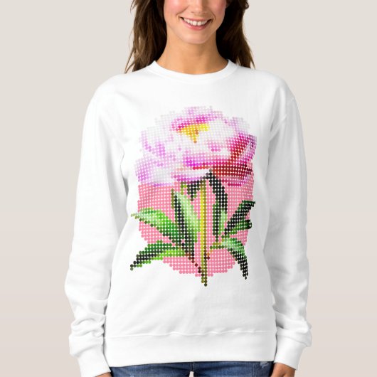 ピンクの芍薬ドットモザイクフラワー スウェットシャツ (正面)