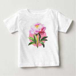 ピンクの芍薬ドットモザイクフラワー ベビーTシャツ