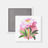 ピンクの芍薬ドットモザイクフラワー マグネット (正面/裏面)