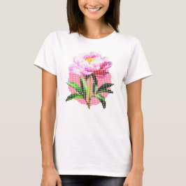 ピンクの芍薬ドットモザイクフラワー Tシャツ