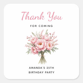 ピンクの芍薬フラワーブーケ 誕生日 ありがとう スクエアシール