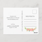 ピンクの芍薬 ウェディング サンクス ポストカード (裏面)